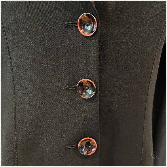 Caractere Black Blazer Fitted Lined Size 42/8 Wool Blend 3 Button Office Work - Picture 7 of 9